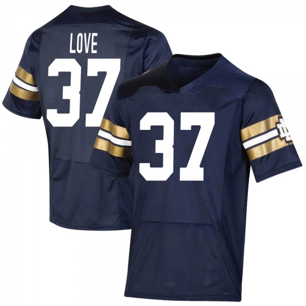 Chase Love Notre Dame Fighting Irish NCAA Men's #37 Navy Premier 2021 Shamrock Series Replica College Stitched Football Jersey AWZ7755DL